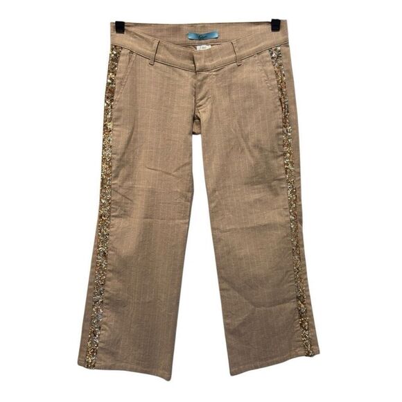 Marciano Striped Linen Blend Pants with Sequined Side Panel 2 - Picture 2 of 12